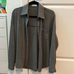 Grey Waffle Button Down Shirt